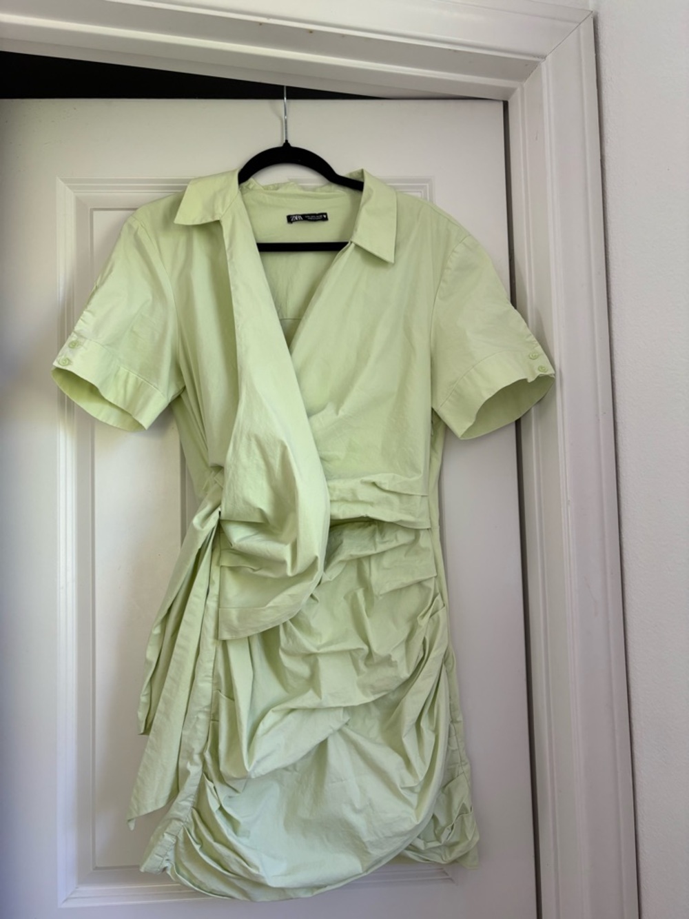 Zara Pale Green Short-Sleeve Wrap Mini Dress